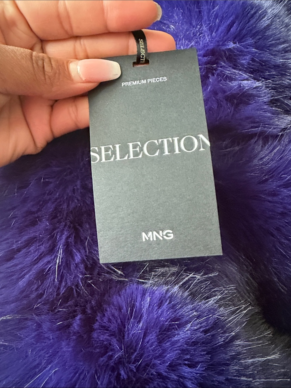 MNG Selection Faux Fur Pom Coat in Deep Purple